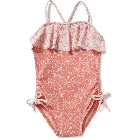 Old Navy Other - Old Navy coral floral ruffle one piece swimsuit